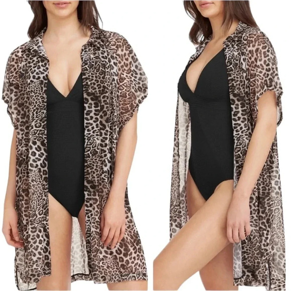 SEA LEVEL Wildside Mesh Beach Coverup Caftan Shirt Animal Print Size S NWT - Picture 3 of 13